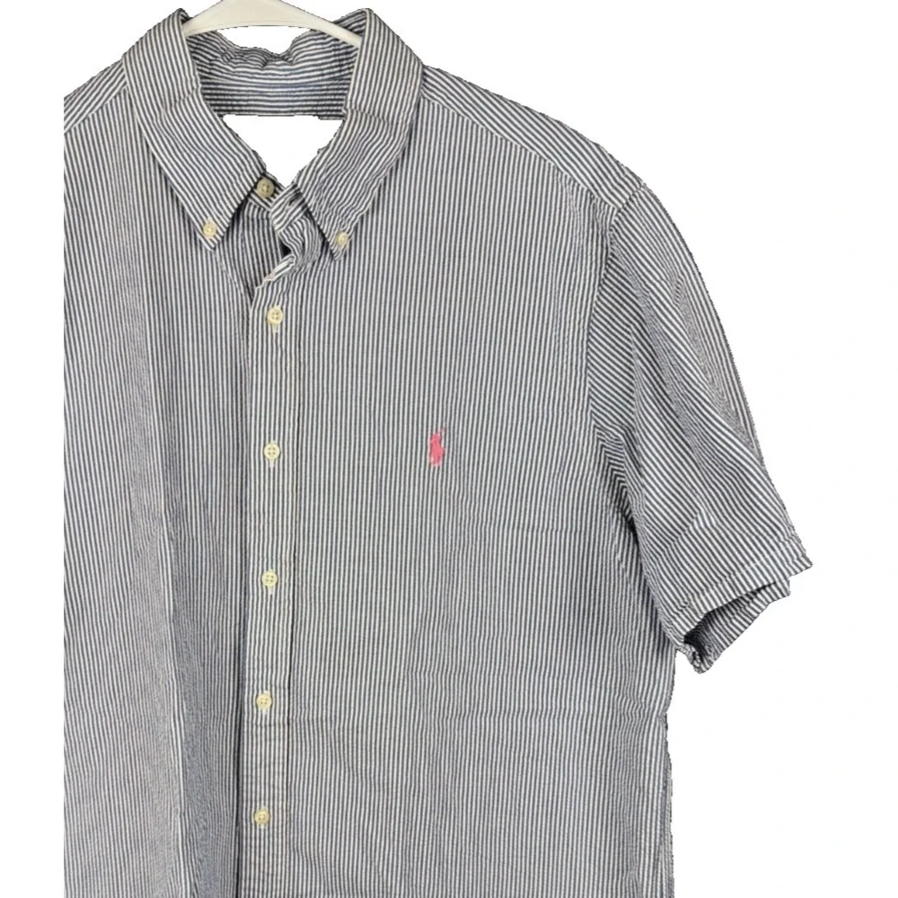 Polo Ralph Lauren Shirt Mens XL Blue White Striped‎ Seersucker SS Button Down